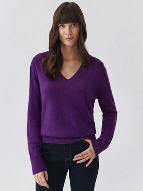 100% Cashmere Sweater Charter Club Purple V-Neck Women’s Large
